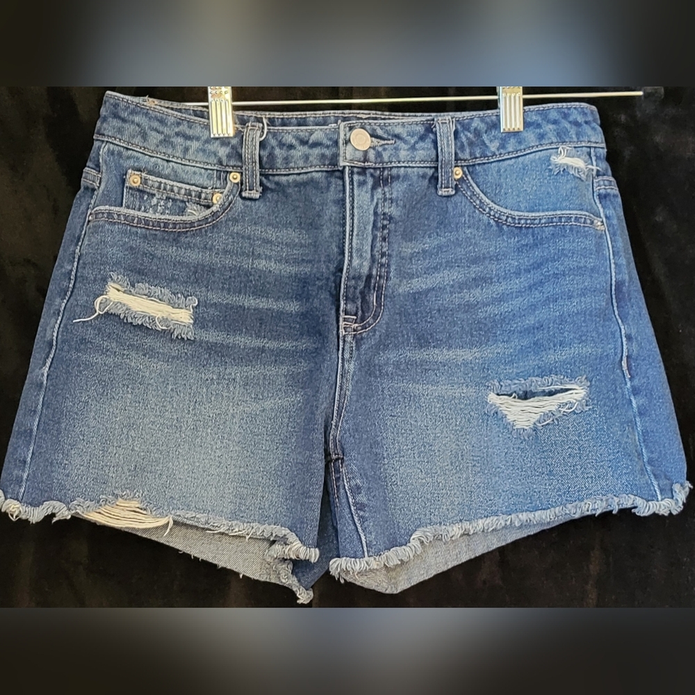Time and Tru Blue Jean Shorts with Frayed Hem
